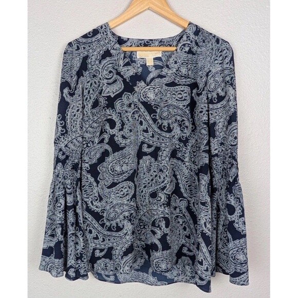 Michael Kors Blouse Womens Small Paisley Bell Sleeve Lightweight Top Mb - Picture 1 of 6